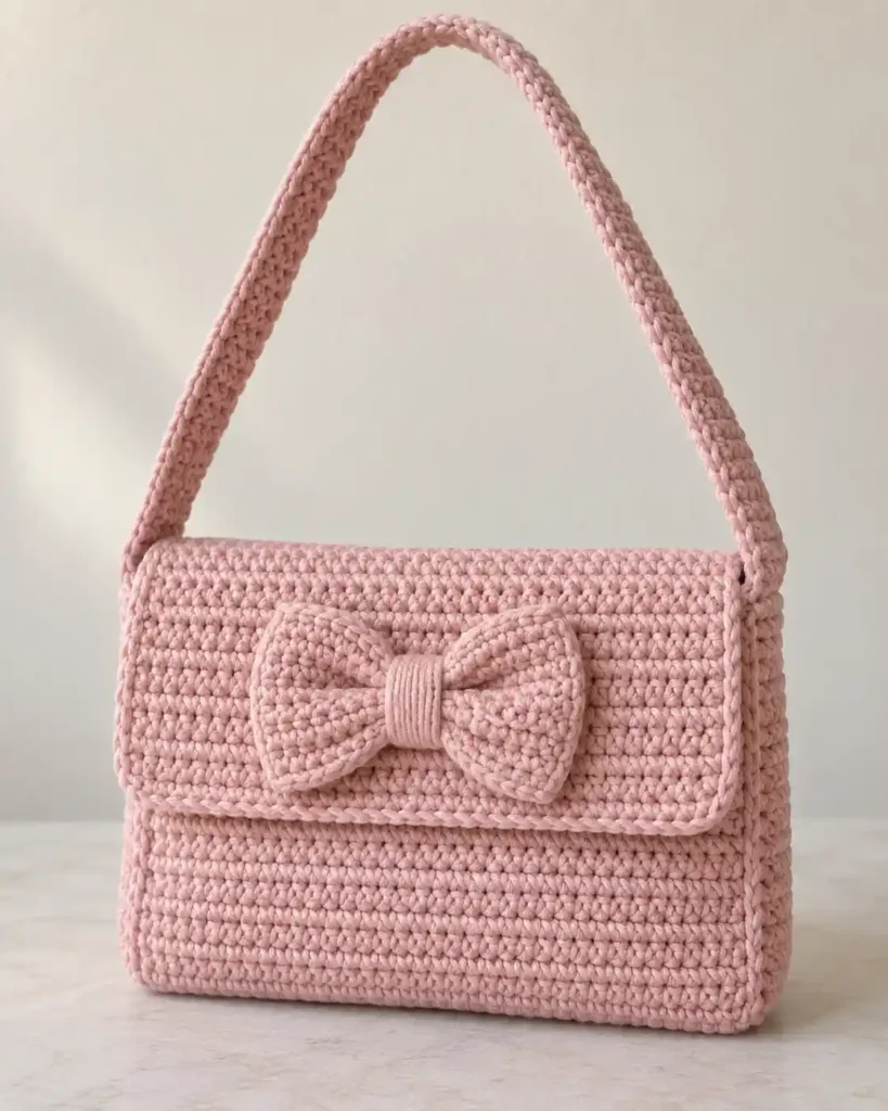 Crochet Bag Blush Pink Ribbon Bow Purse Free Crochet Pattern