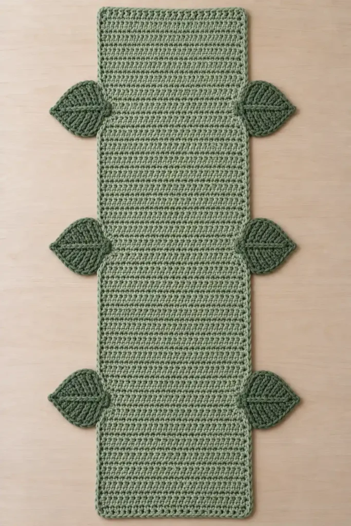 Table Runner Crochet Pattern Sage Green Botanical Leaf Crochet Table Decor