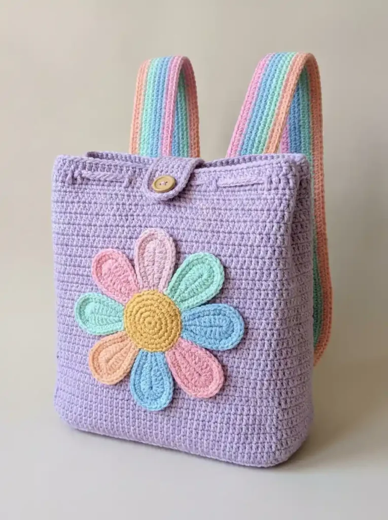 Pastel Rainbow Daisy Backpack Free Crochet Pattern